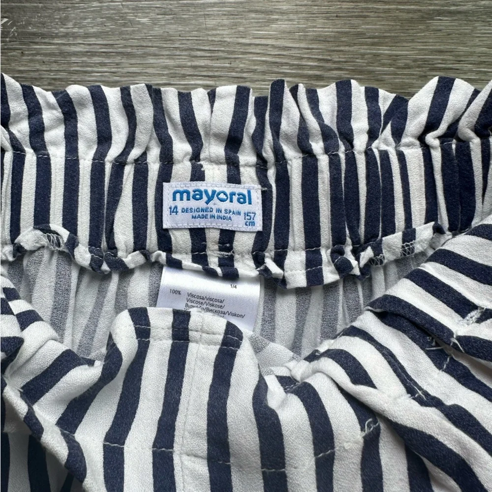 Mayoral Girls High Waist Paper Boy Mayoral Navy Stripe‎ Pleated Pants Size 14
